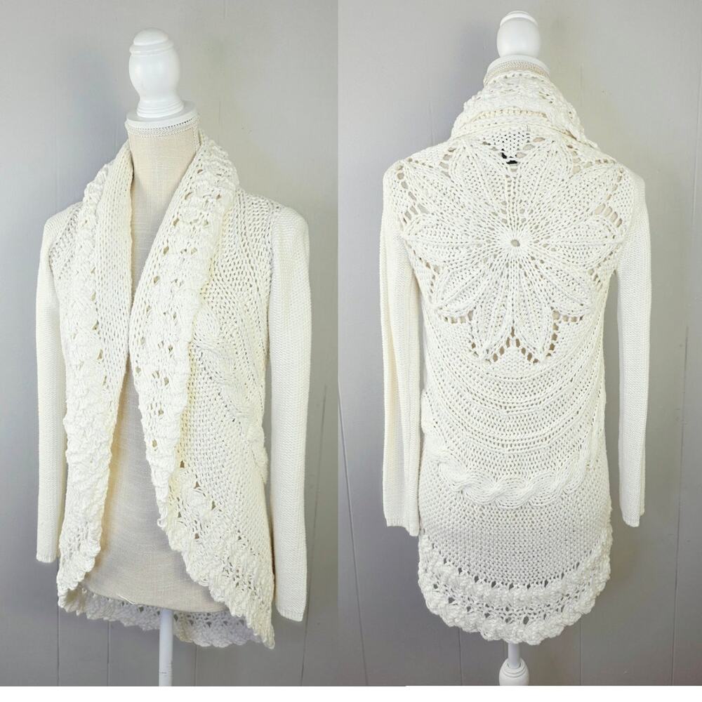 INC International Concepts Cardigan Sweater Small Ivory Knit Boho Cottagecore